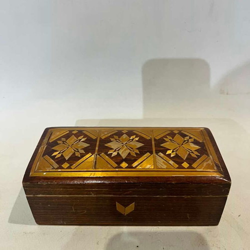 Vintage wooden Soviet marquetry box used from 1970s