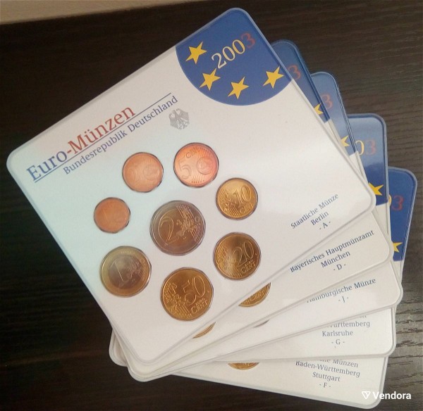  German Mint Euro 5 ch Coin Set from 2003 G.A.D.I.F.