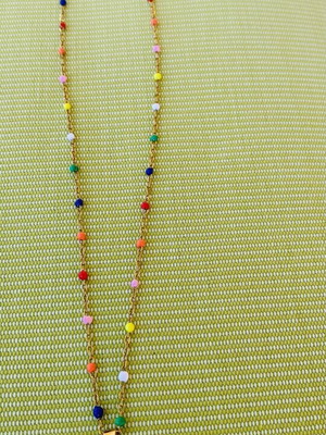 Handmade necklace with colorful beads and pink fish pendant, new