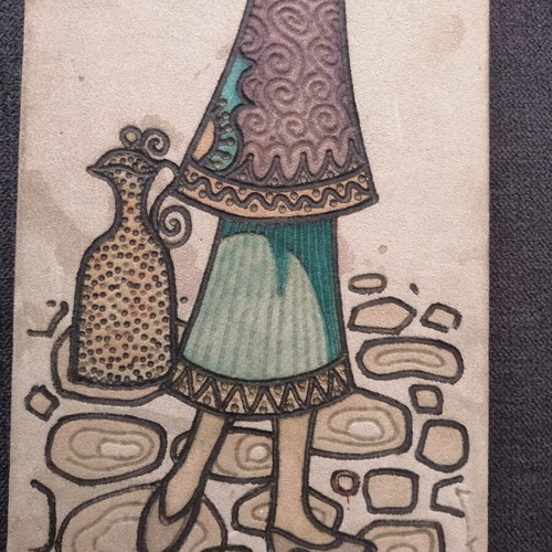 Pyrography artwork Storgi by Giorgos Katopodis used, signed, leather