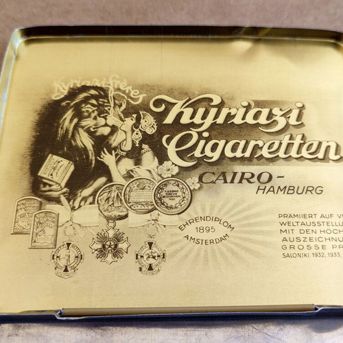 Kyriazi Frères metal cigarette tin Cairo used