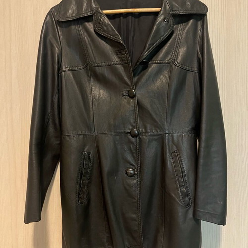 Vintage leather coat used, black, size S/M