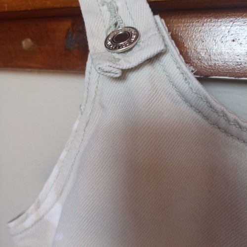 Bershka cotton denim pinafore mini dress, tie dye, mint and white