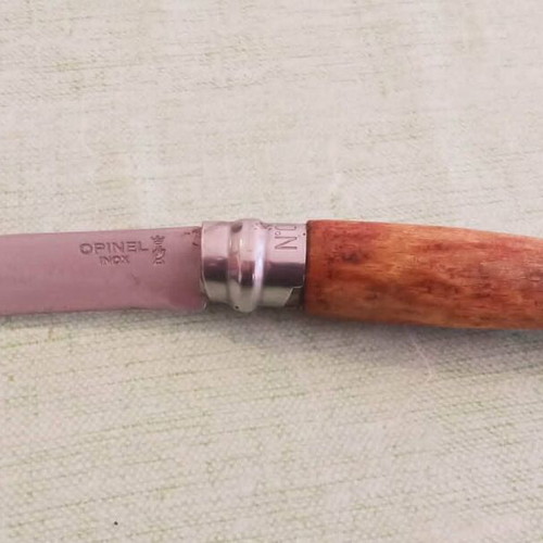 Opinel N08 Inox σουγιάς μεταχειρισμένος με custom ρουστίκ ξύλινη λαβή