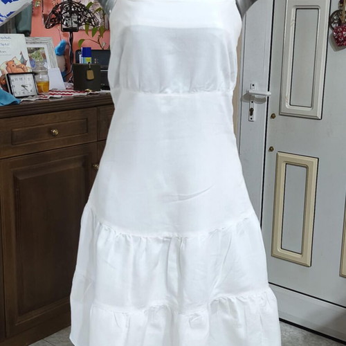 White cotton-ramie dress with straps size S-M like new