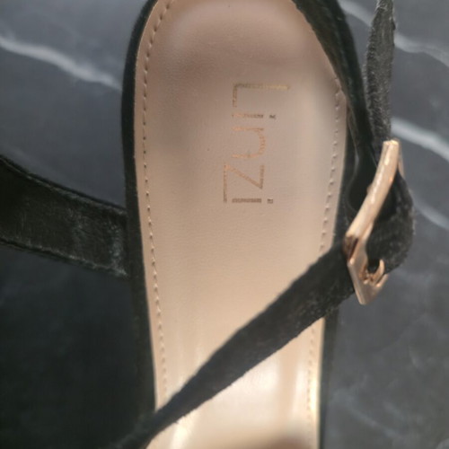 Linzi black suede sandals, size 39, 10cm heel
