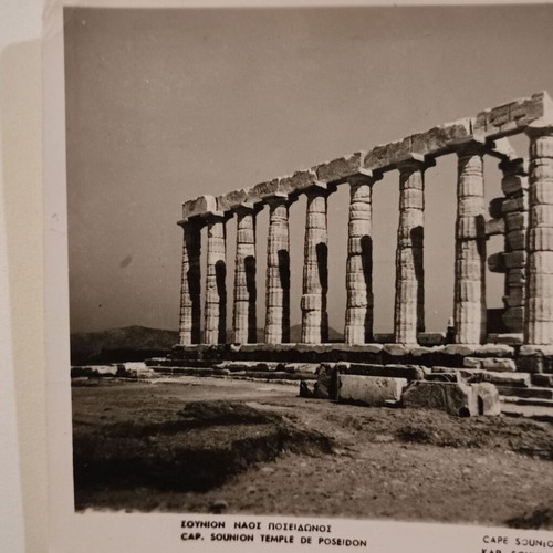 Souinion Temple of Poseidon postcard used, black and white