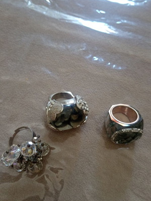 Set of 3 bulky rings used, size 18.5, missing some stones
