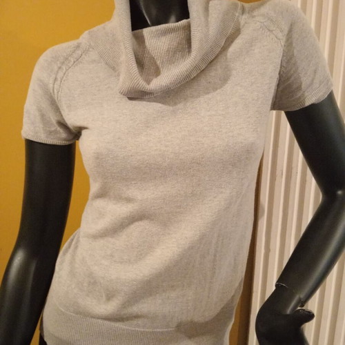 Motivi short-sleeve knit sweater, gray, size M, 5% cashmere