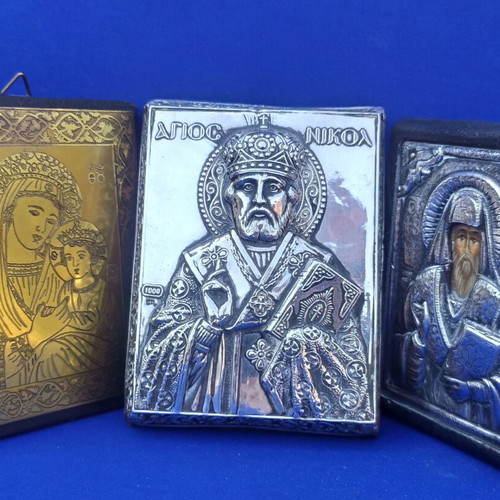 Silver Religious Icons Set used, 1000 & 950 purity, metal alloy