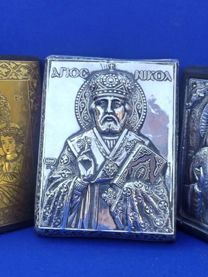 Silver Religious Icons Set used, 1000 & 950 purity, metal alloy
