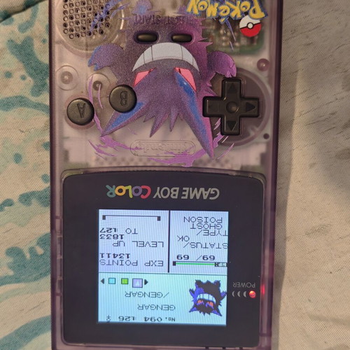Game Boy Color custom Gengar με IPS οθόνη και Pokémon Crystal repro, σαν καινούργιο
