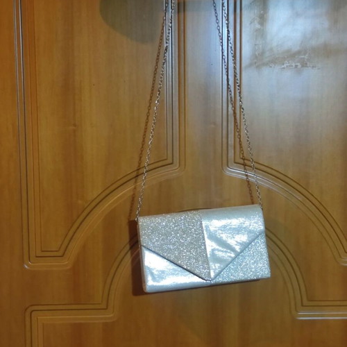 Evening clutch bag gold glitter with chain