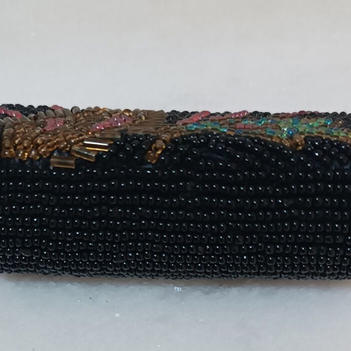 Vintage lipstick case handmade with beads and mirror new