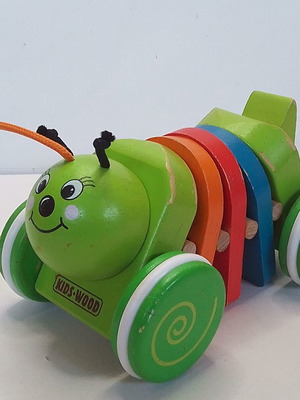 Бебешка дървена играчка с колела цветна гъсеница Kids Wood употребявана