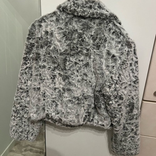 Faux fur women's coat like new, white and gray