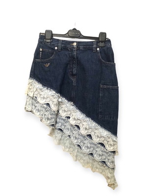 Φούστα Armani Jeans ασύμμετρη με δαντέλα στο κάτω μέρος, μεταχειρισμένη, νούμερο 38