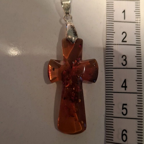 Cross pendant made of natural amber with 18k gold plating new