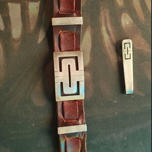 Leather silver bracelet with tie pin like new