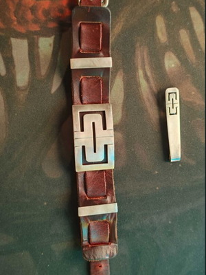 Leather silver bracelet with tie pin like new