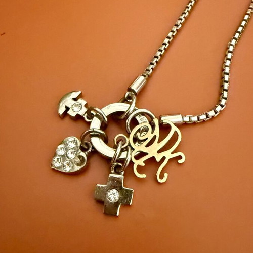 Dyrberg/Kern silver necklace with charms and rhinestones like new