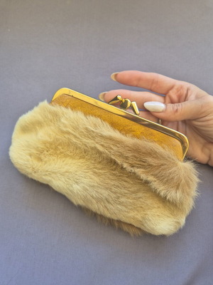 Wallet like new with gold details and fur, beige
