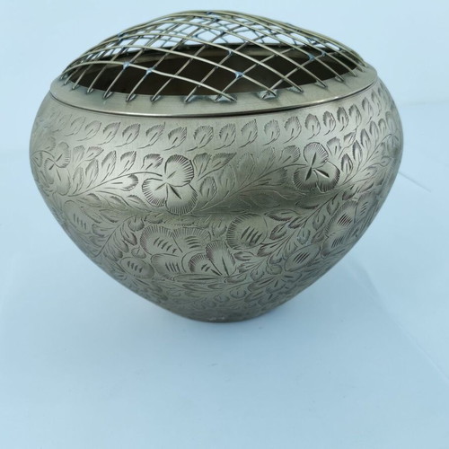Brass flower vase used, carved with grid, 1960s vintage