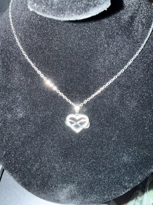 Silver necklace heart infinity like new, shiny with small stones