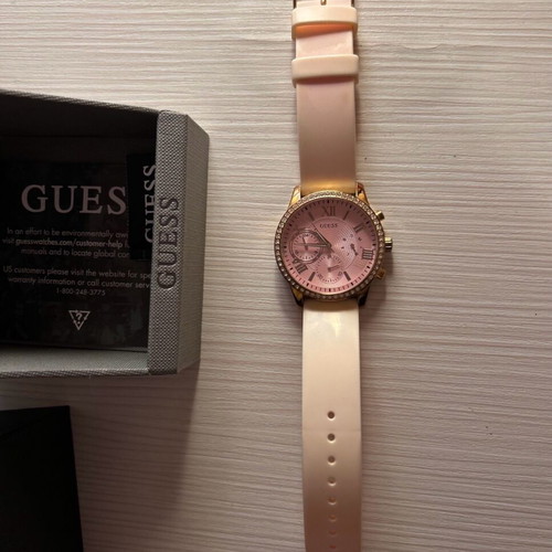 Authentic Rose Gold Guess women's watch used with pink strap