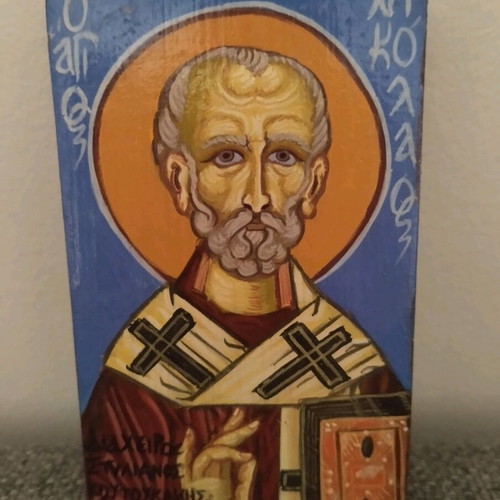 Handmade Byzantine Icon of Saint Nicholas 10x6 cm