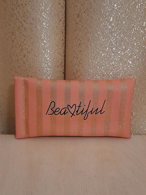 Beautiful glasses case new, pink with gold stripes