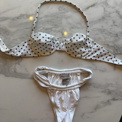 Vassia Kostara bikini white with black hearts set XS like new