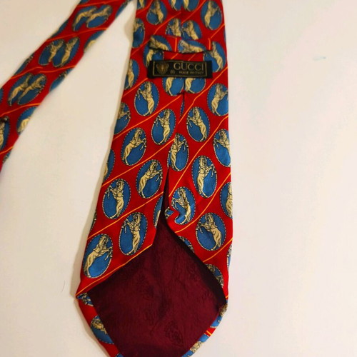 Gucci luxury silk vintage tie new, blue and red