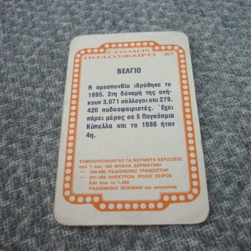 Collectible football card Belgium national team 1987 used #169