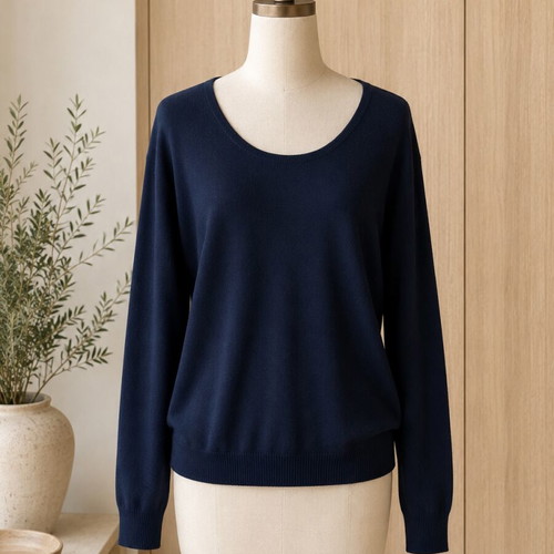 Uterqüe Navy Blue Wool and Silk Blouse Size M like new