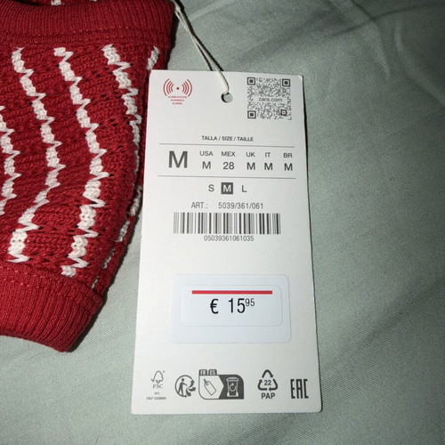 Zara summer vest new, white and red, size M