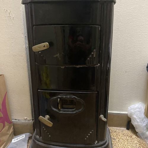 Vintage German Cast Iron Wood Stove used, Art Deco design