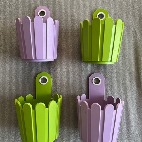 Emsa Hanging Plastic Garden Pots used, green and purple, set of 4