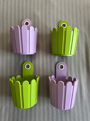 Emsa Hanging Plastic Garden Pots used, green and purple, set of 4