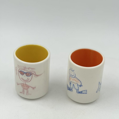Hand decorated ceramic cup set with summer story, new