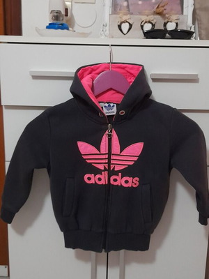Ζακέτα Adidas με κουκούλα για κορίτσια, μέγεθος 128, σκούρο μπλε και ροζ