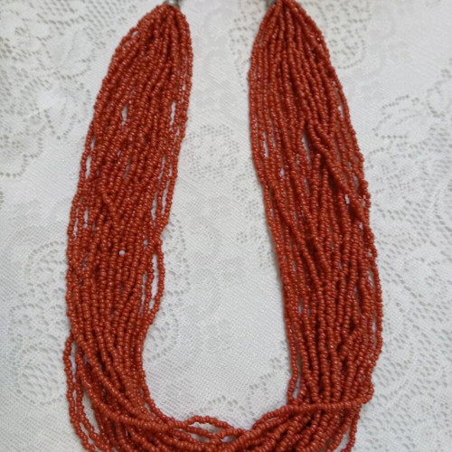 Multistrand necklace vintage '80, new, red and silver beads
