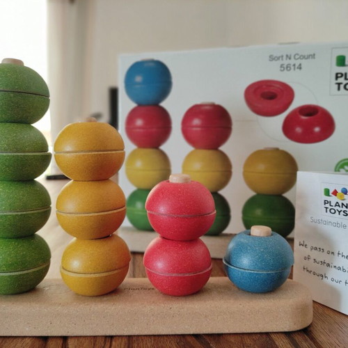 Plan Toys Eco Wooden Sort & Count Stacking Toy like new