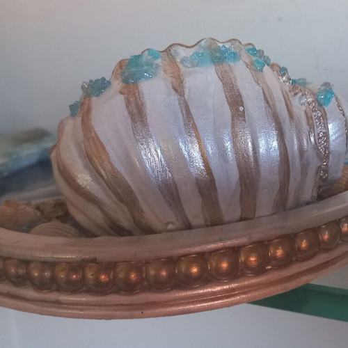 Summer decoration handmade, 17cm plate with liquid glass sea