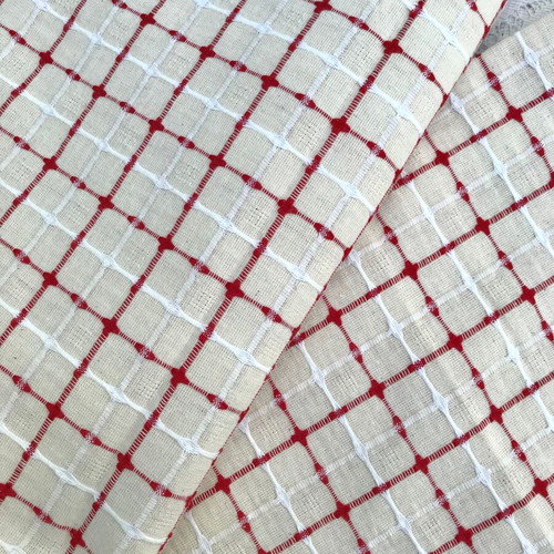 Cotton fabric red beige check, pack of 2, 1.60x1.60 and 0.80x1.60 m