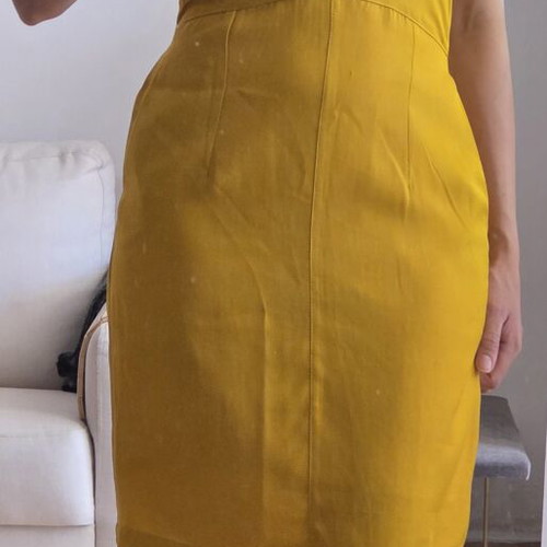 Sophistic Sleeveless V-Neck Sheath Dress like new, mustard yellow, size M