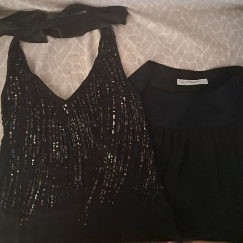 Zara evening set with sequin top and alpha-line skirt, like new, size S-M
