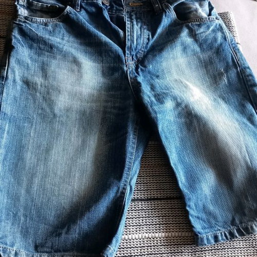 Branded men's denim bermuda shorts