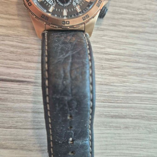 CAT men's watch used with leather strap, black and gold tone