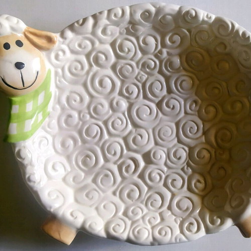 Easter decorative ceramic sheep-shaped platter like new
